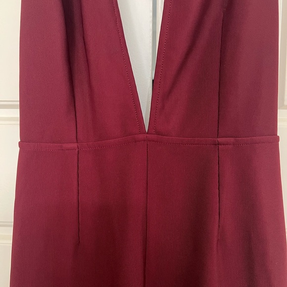 TOBI Wine Deep Plunging Halter Gown with Front Slit - Picture 3 of 8